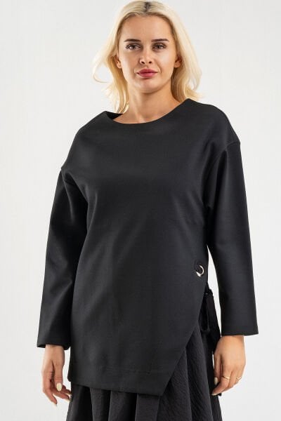 Bold&Young Kadın Aerobin Kumaş Kuş Gözü Detaylı Çelik Kumaş Elbise Siyah - L/XL