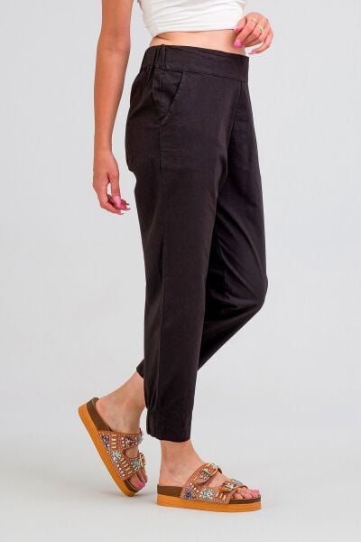 Kadın Siyah Pamuk Power Likralı Beli Lastikli Paça Lastikli Pantolon pamuklu Siyah - XL