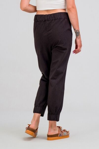 Kadın Siyah Pamuk Power Likralı Beli Lastikli Paça Lastikli Pantolon pamuklu Siyah - XL