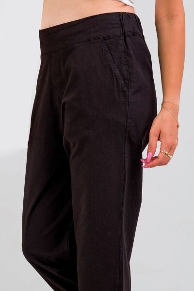 Kadın Siyah Pamuk Power Likralı Beli Lastikli Paça Lastikli Pantolon pamuklu Siyah - XL