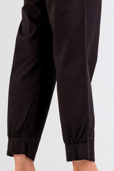 Kadın Siyah Pamuk Power Likralı Beli Lastikli Paça Lastikli Pantolon pamuklu Siyah - XL