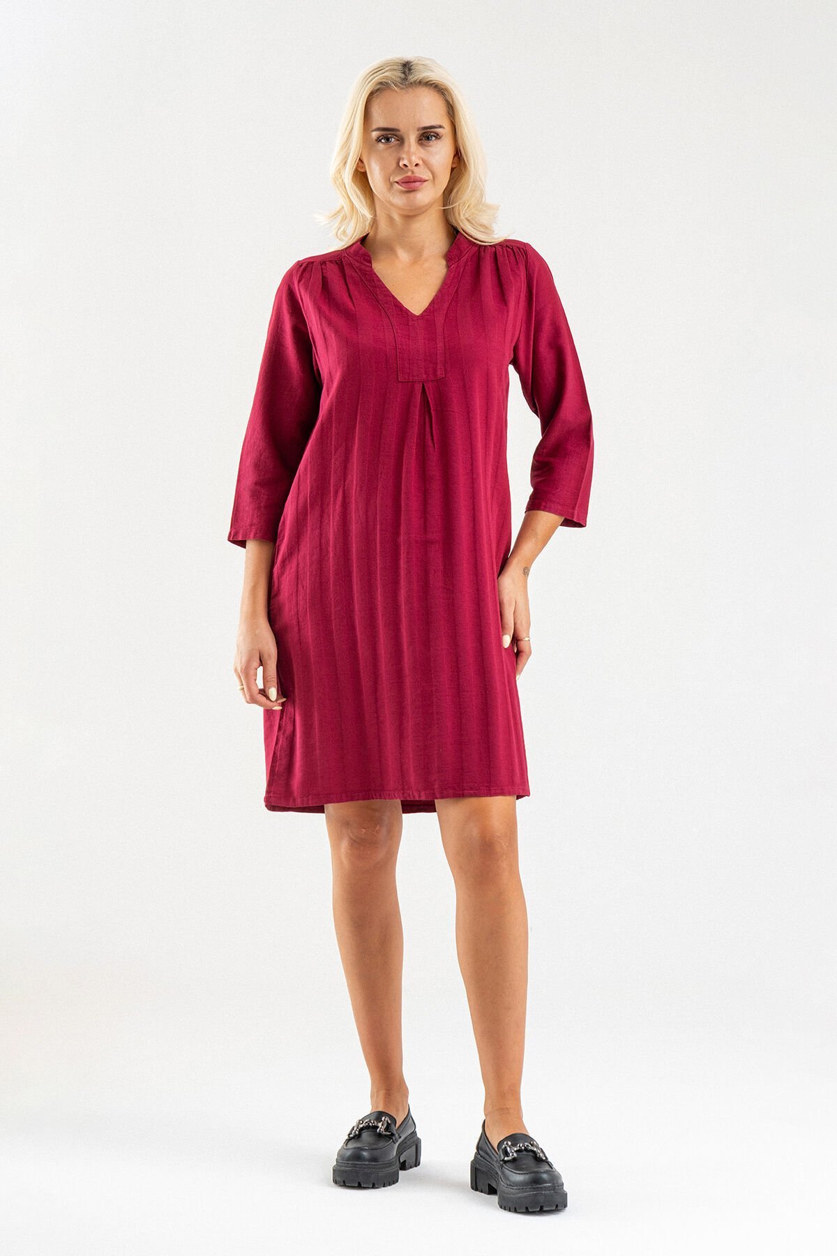Bold&Young Kadın Bordo Kısa Kollu Pamuklu Elbise 2XL