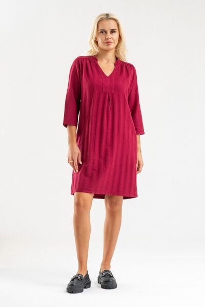 Bold&Young Kadın Bordo Kısa Kollu Pamuklu Elbise 2XL