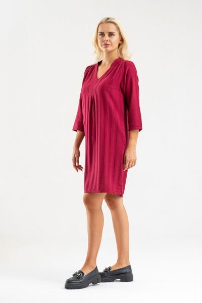 Bold&Young Kadın Bordo Kısa Kollu Pamuklu Elbise 2XL