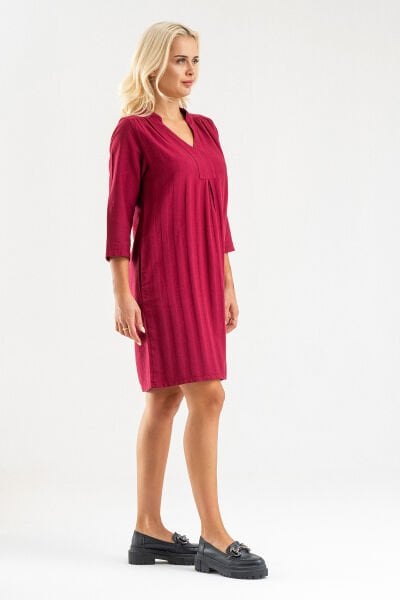 Bold&Young Kadın Bordo Kısa Kollu Pamuklu Elbise 2XL