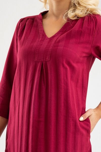 Bold&Young Kadın Bordo Kısa Kollu Pamuklu Elbise 2XL