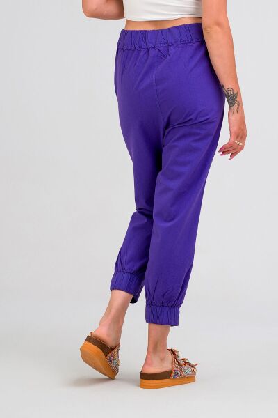 Kadın Siyah Pamuk Power Likralı Beli Lastikli Paça Lastikli Pantolon Mor - L