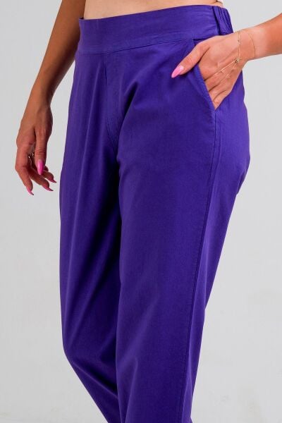 Kadın Siyah Pamuk Power Likralı Beli Lastikli Paça Lastikli Pantolon Mor - L