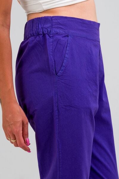 Kadın Siyah Pamuk Power Likralı Beli Lastikli Paça Lastikli Pantolon Mor - L