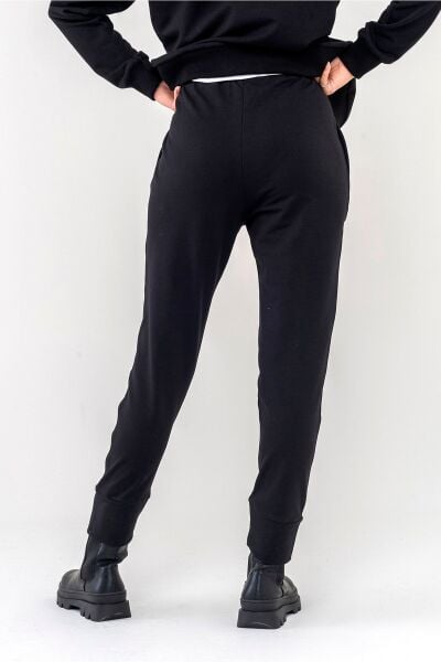 Kadın Penye Pamuk Likralı Paça Manşetli Pantolon L - Siyah