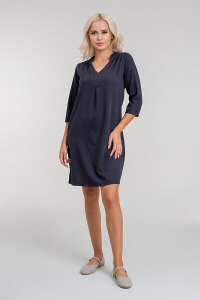 Cepli Yıkanmış Pamuk Likralı Elbise koyu antrasit - M