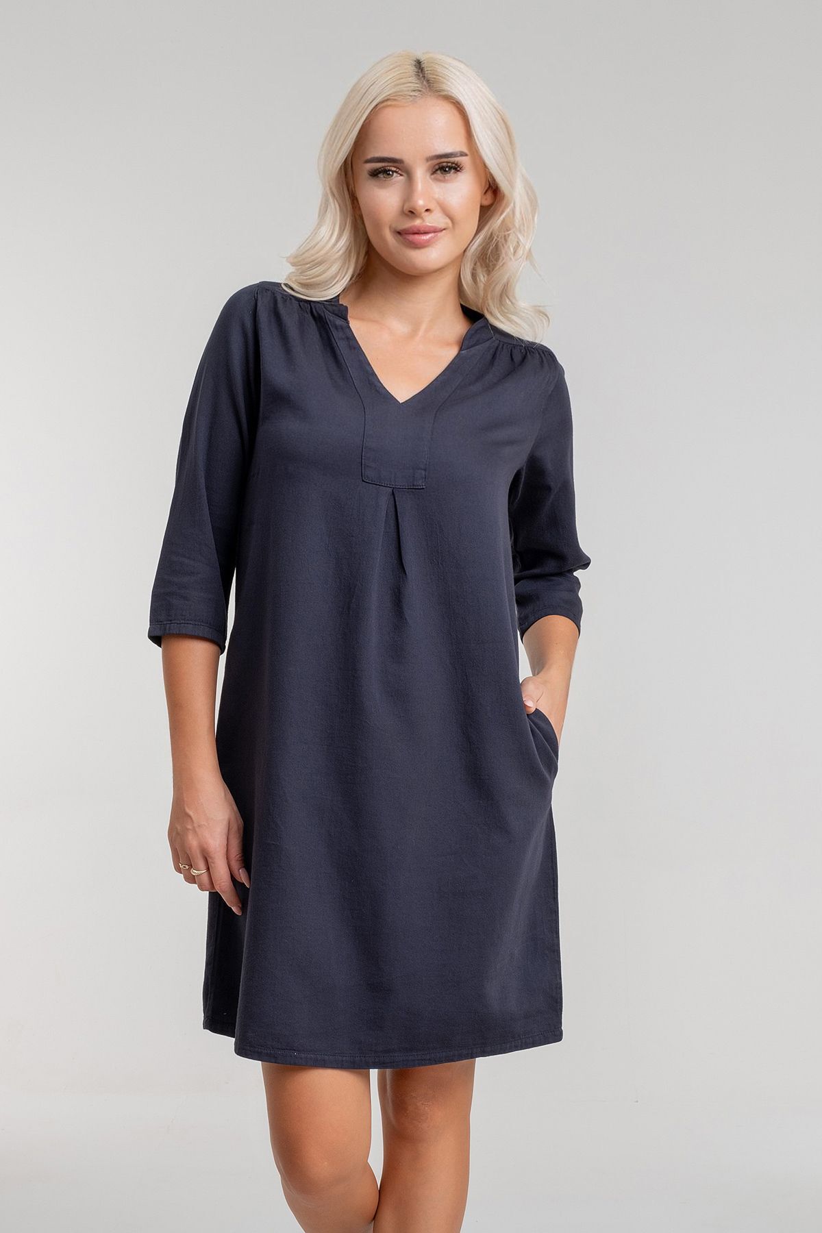 Cepli Yıkanmış Pamuk Likralı Elbise koyu antrasit - M