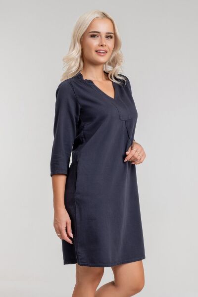 Cepli Yıkanmış Pamuk Likralı Elbise koyu antrasit - M