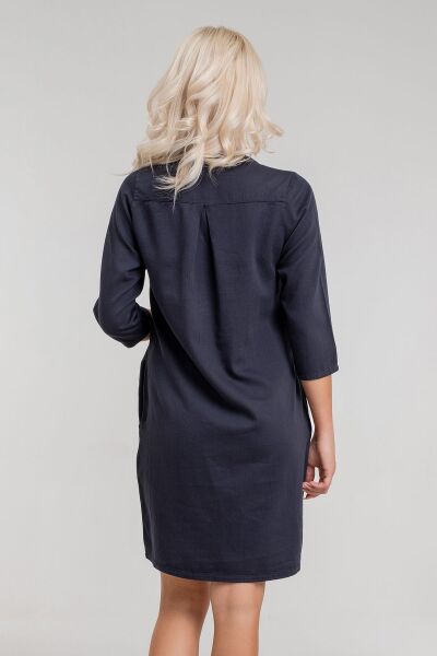 Cepli Yıkanmış Pamuk Likralı Elbise koyu antrasit - M