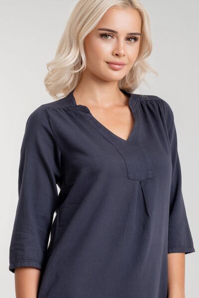 Cepli Yıkanmış Pamuk Likralı Elbise koyu antrasit - M