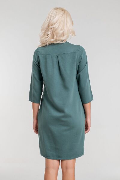 Cepli Yıkanmış Pamuk Likralı Elbise KOYU HAKİ - XL