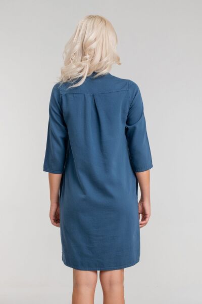 Cepli Yıkanmış Pamuk Likralı Elbise PETROL - XL
