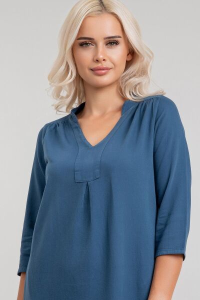 Cepli Yıkanmış Pamuk Likralı Elbise PETROL - XL