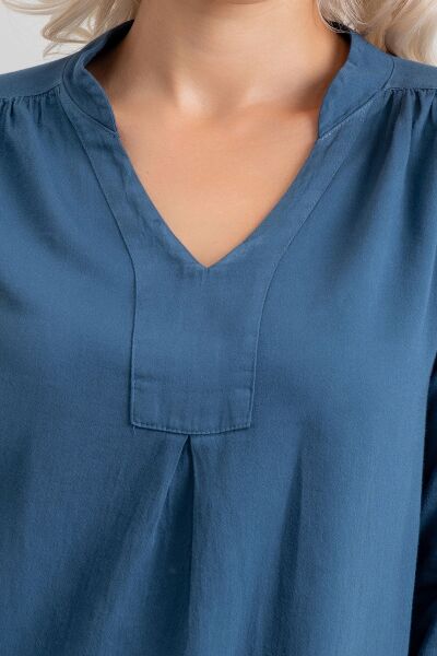 Cepli Yıkanmış Pamuk Likralı Elbise PETROL - XL