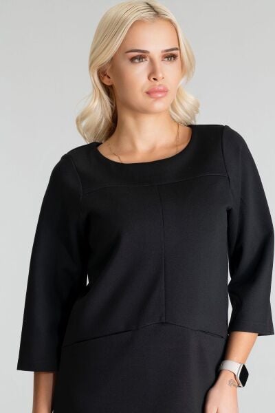 Kadın Siyah Renk Suni Deri Kombinli Pamuk Likralı Kolsuz Dik Yakalı Cepli Elbise siyah ön cep - M