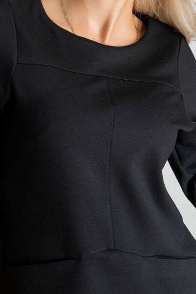 Kadın Siyah Renk Suni Deri Kombinli Pamuk Likralı Kolsuz Dik Yakalı Cepli Elbise siyah ön cep - M