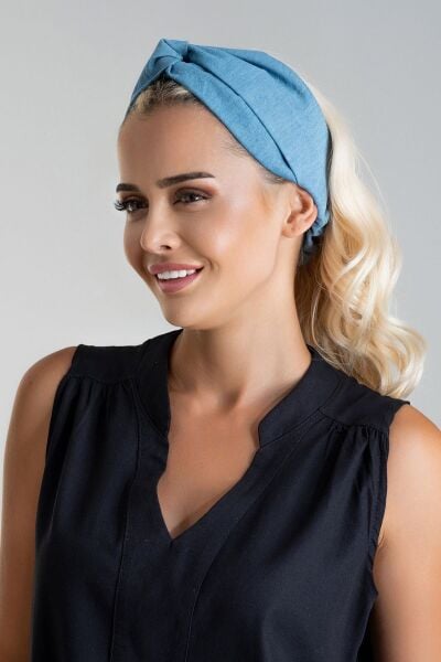 Kadın Dokuma Baskılı Viskon Lastikli Saç Bandı denim - Tek Ebat