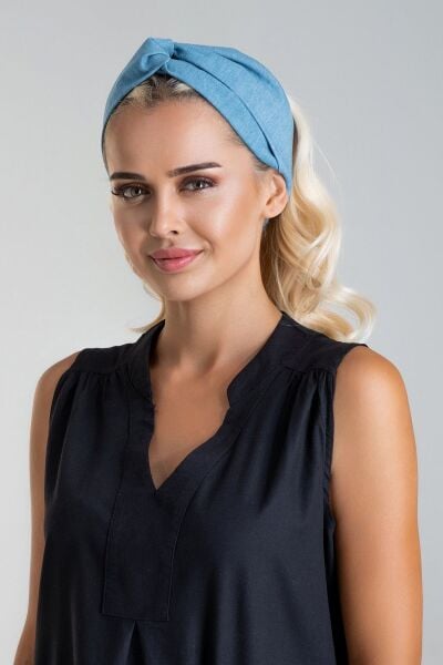 Kadın Dokuma Baskılı Viskon Lastikli Saç Bandı denim - Tek Ebat