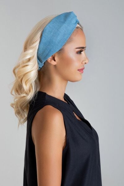 Kadın Dokuma Baskılı Viskon Lastikli Saç Bandı denim - Tek Ebat
