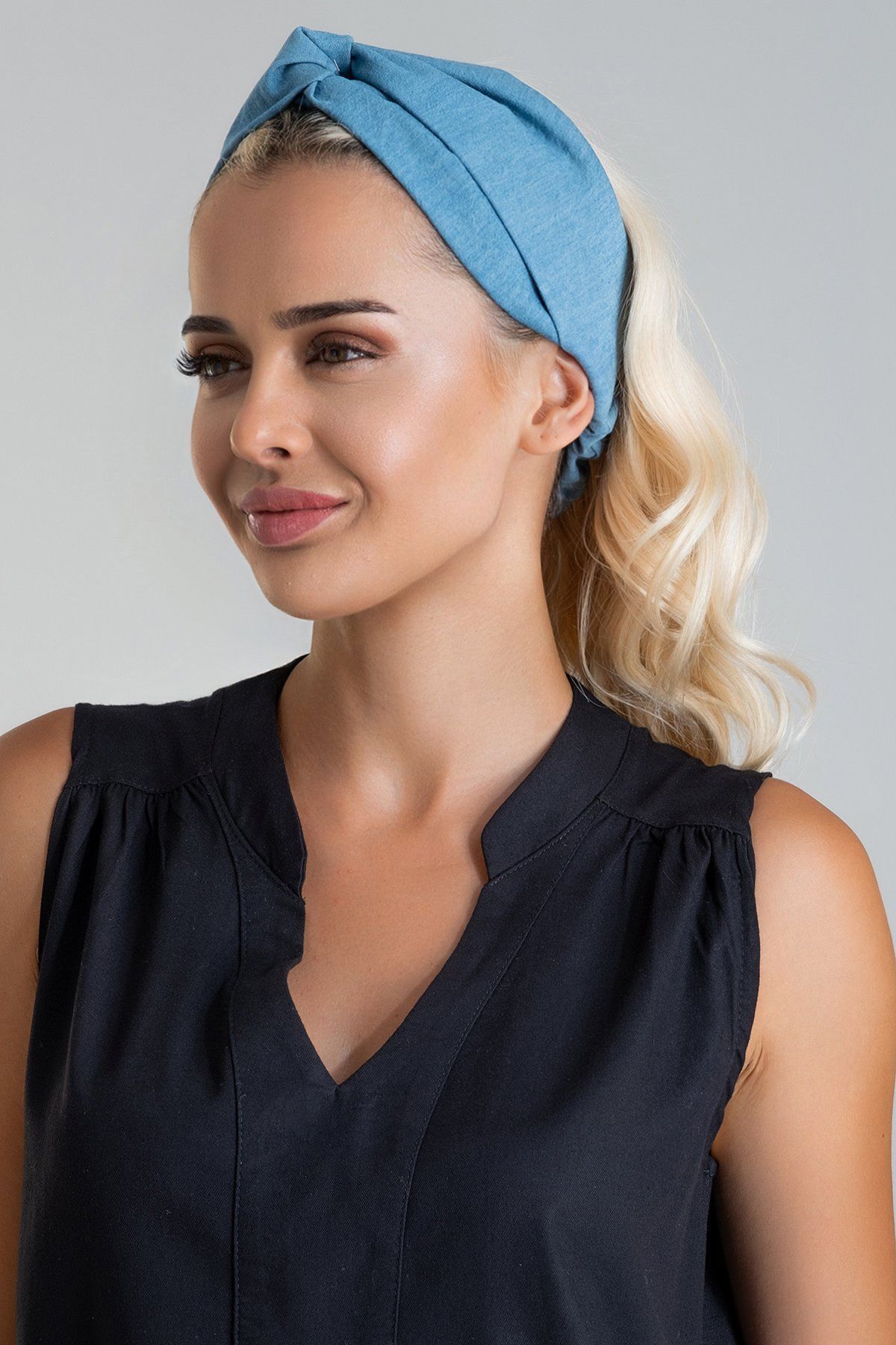 Kadın Dokuma Baskılı Viskon Lastikli Saç Bandı denim - Tek Ebat