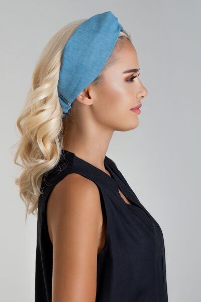 Kadın Dokuma Baskılı Viskon Lastikli Saç Bandı denim - Tek Ebat