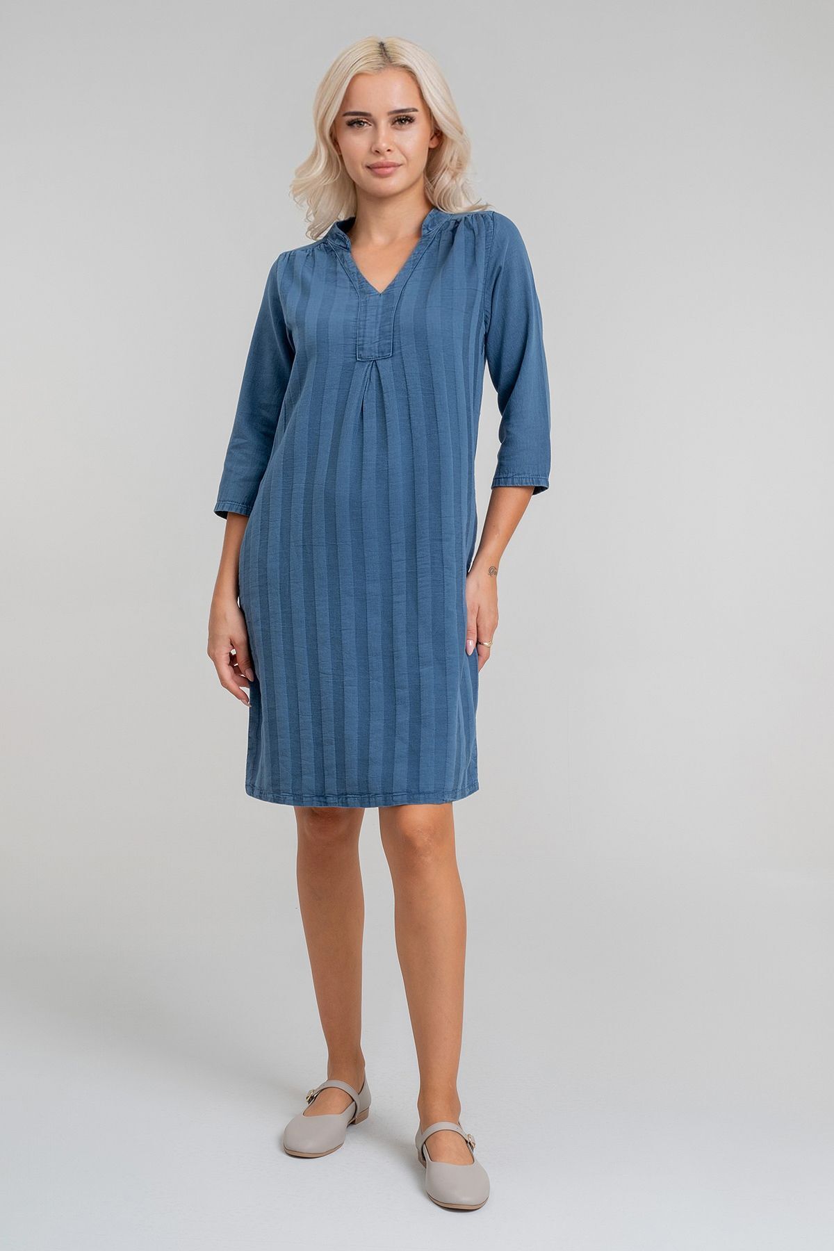 Cepli Yıkanmış Pamuk Likralı Elbise İNDİGO LACİVERT - 2XL