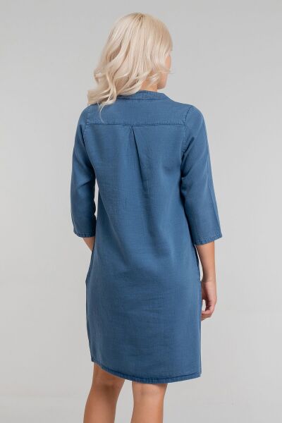 Cepli Yıkanmış Pamuk Likralı Elbise İNDİGO LACİVERT - 2XL