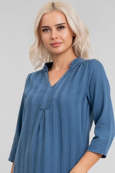 Cepli Yıkanmış Pamuk Likralı Elbise İNDİGO LACİVERT - 2XL