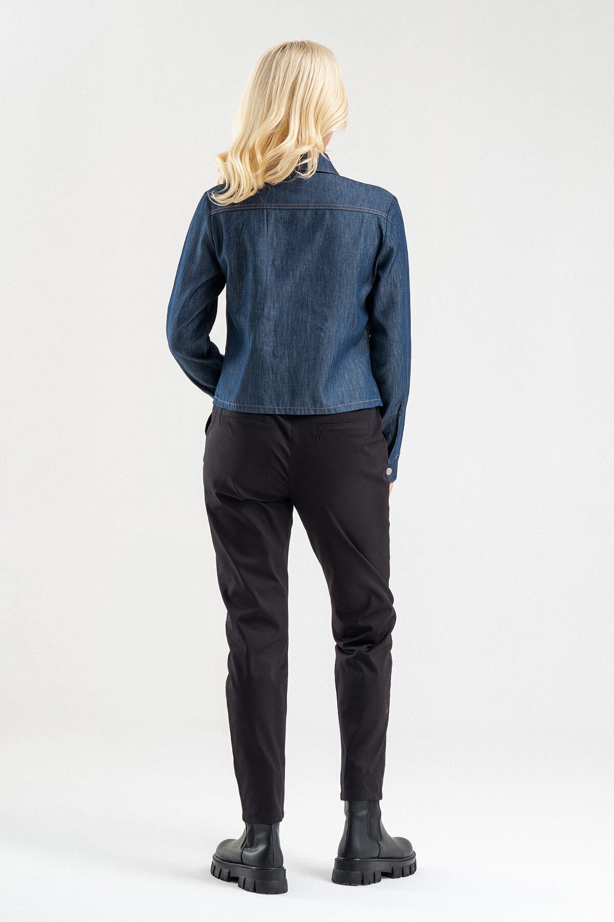 Bold & Young Kadın Mavi Düğmeli Cepli Jean Gömlek  XL