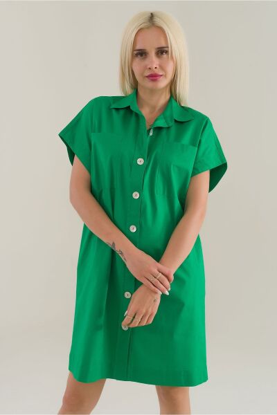Kadın Fuşya Renk Pervazlı Robalı Celpli Likralı Poplin Gömlek Elbise M - Yeşil