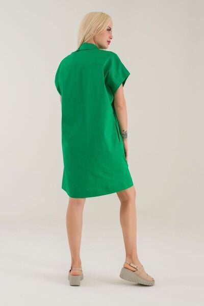 Kadın Fuşya Renk Pervazlı Robalı Celpli Likralı Poplin Gömlek Elbise M - Yeşil