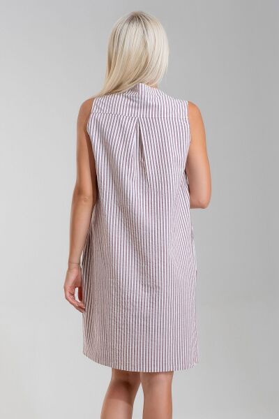 Cepli Yıkanmış Pamuk Likralı Elbise BORDO EKRU ÇİZGİL - L