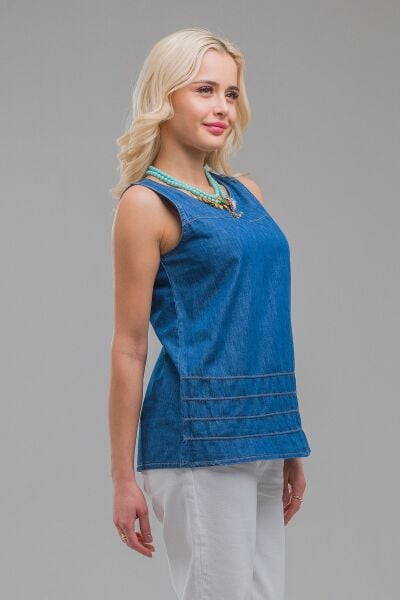 Kadın İndigo Fitilli  Dökümlü Yıkamalı Britli İnce Kot Atlet indigo - L