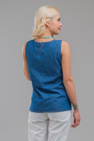 Kadın İndigo Fitilli  Dökümlü Yıkamalı Britli İnce Kot Atlet indigo - L