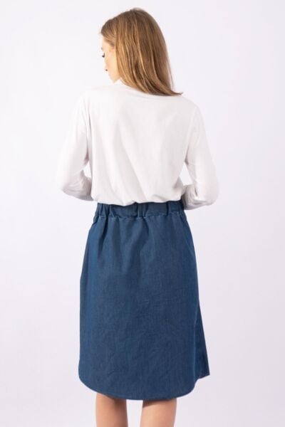 Kadın Anvelop Beli Lastikli Tokalı Kot Etek indigo - M