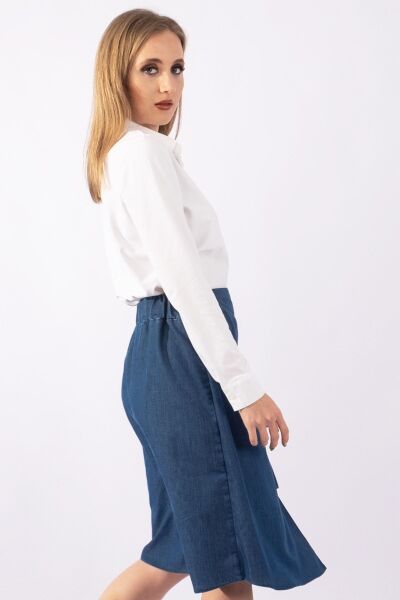 Kadın Anvelop Beli Lastikli Tokalı Kot Etek indigo - M