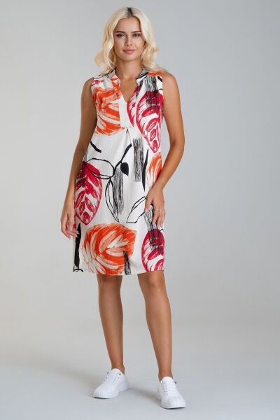 Cepli Yıkanmış Pamuk Likralı Elbise çiçek dal desen - M