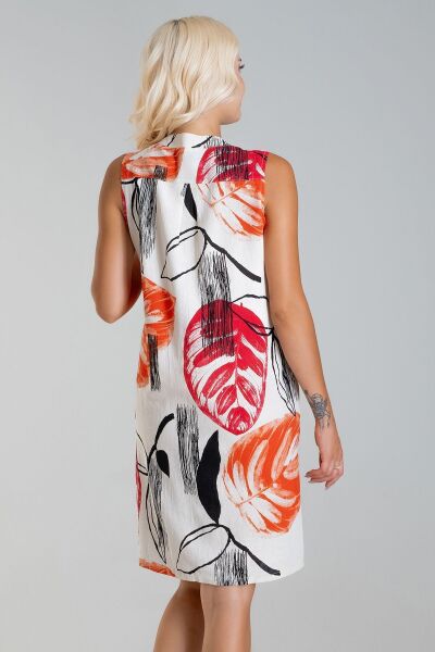 Cepli Yıkanmış Pamuk Likralı Elbise çiçek dal desen - M