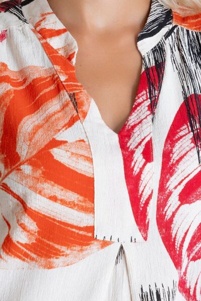 Cepli Yıkanmış Pamuk Likralı Elbise çiçek dal desen - M