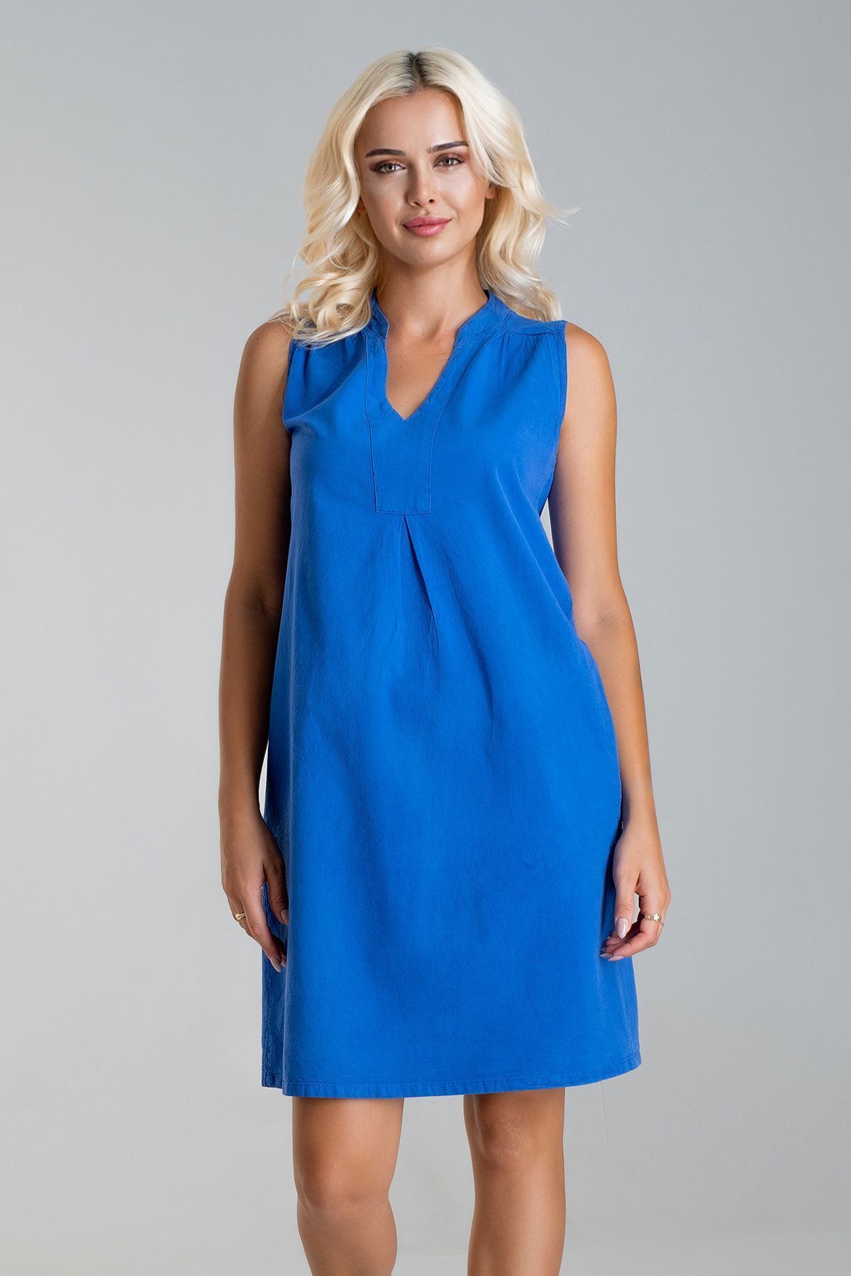 Cepli Yıkanmış Pamuk Likralı Elbise Saks mavi - 2XL