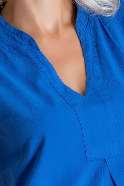 Cepli Yıkanmış Pamuk Likralı Elbise Saks mavi - 2XL