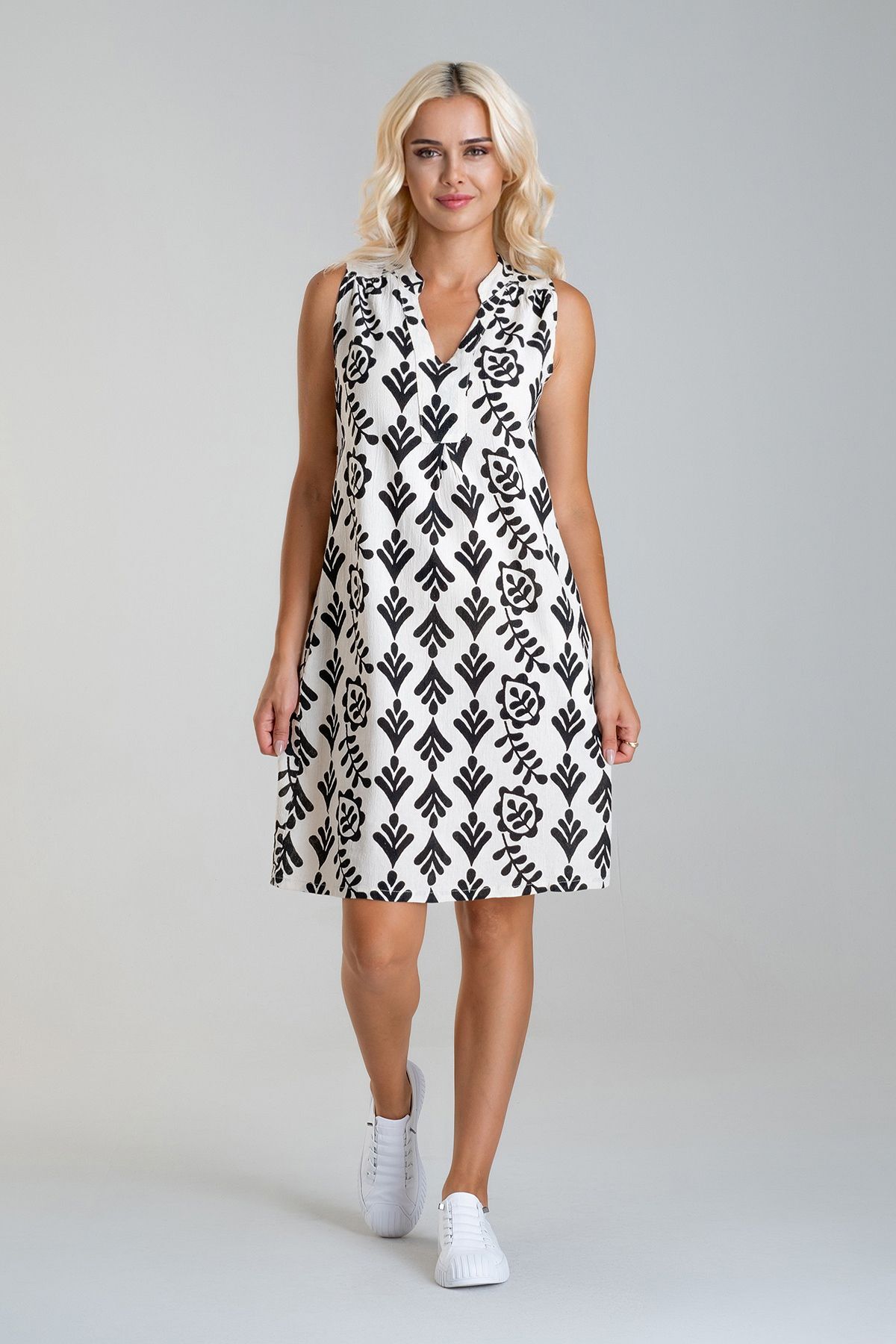 Cepli Yıkanmış Pamuk Likralı Elbise siyah çiçek desen - S