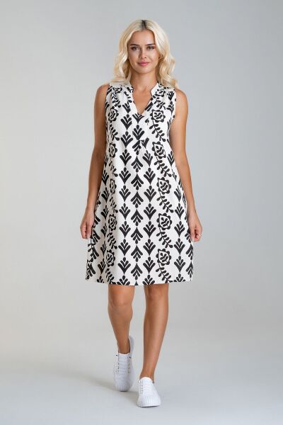 Cepli Yıkanmış Pamuk Likralı Elbise siyah çiçek desen - S