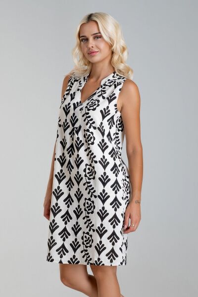 Cepli Yıkanmış Pamuk Likralı Elbise siyah çiçek desen - S