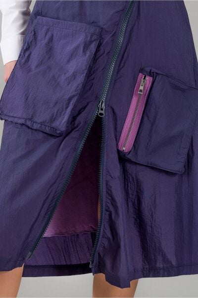 Kadın Yeşil Astarlı Fermuarlı Astarlı Cepli Paraşüt Etek indigo fuşya astarlı - L